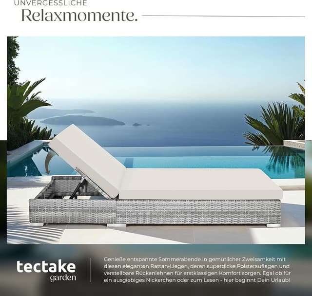 Detalle de tectake® 2er Garten Lounge Sonnenliegen-Set mit Tisch (2er Set, hellgrau)