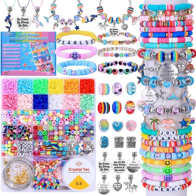 Detalle de AIPRIDY 3600-Piece Girls Bracelet Making Kit (Unicorn/Mermaid Theme) DIY Jewelry Crafts