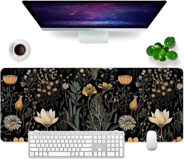 Detalle de Schreibtischunterlage XL Mauspad „Blume & Gras“ 80x30 cm – Gaming Mousepad für PC & Büro