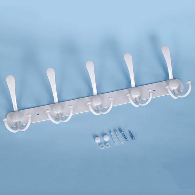 Detalle 2 de LYLIN porte-manteau mural en acier inoxydable 304 – patères à crochet blanches (15 crochets)