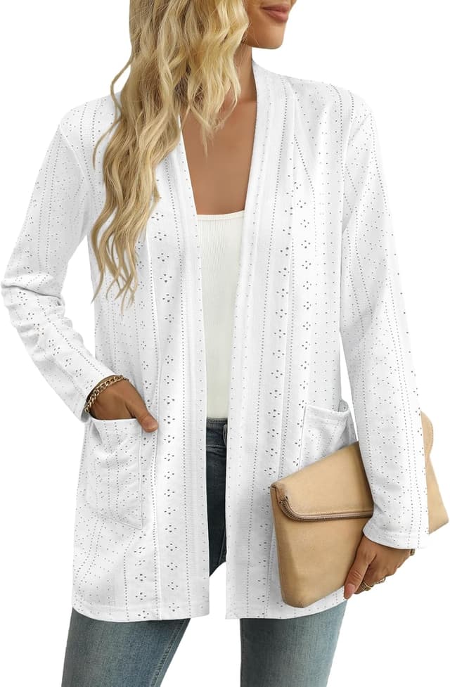 Detalle de Yincro Women’s Lightweight Open-Front Cardigan with Pockets (Loose Fit, Long Sleeve)