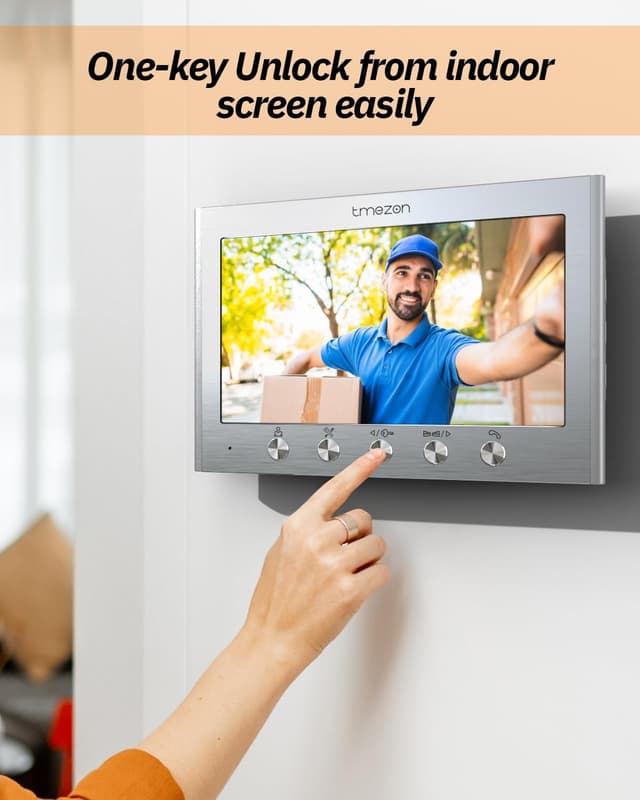 Detalle de TMEZON Video-Türsprechanlage fürs 2-Familienhaus mit 7-Zoll-Farbmonitor, HD-Türklingelkamera & 2-Draht