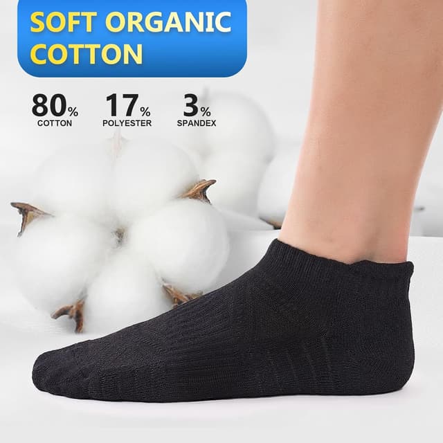 Detalle de SockWaddles Trainer Socks (6 Pairs) – Cushioned Anti-Blister Ankle Socks for Men & Women, White/Black
