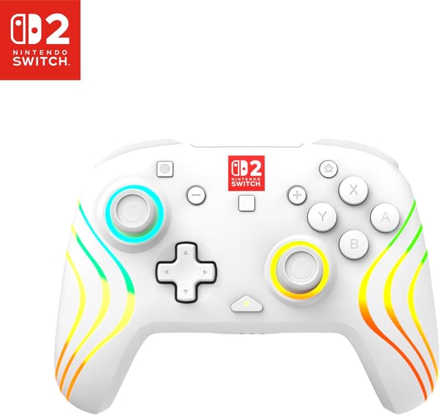 Detalle de Turtle Beach Afterglow Bianco Controller wireless RGB per Nintendo Switch 2 con levette TMR e pulsante C GameChat