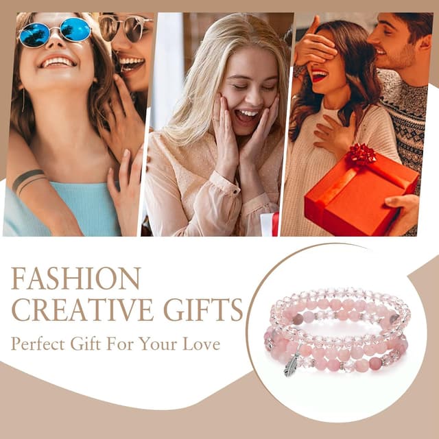 Thumbnail 6 de Hernin Perlenarmband Stretch Damen – mehrreihiges Boho-Kristallarmband mit Feder-Charme (Braun)