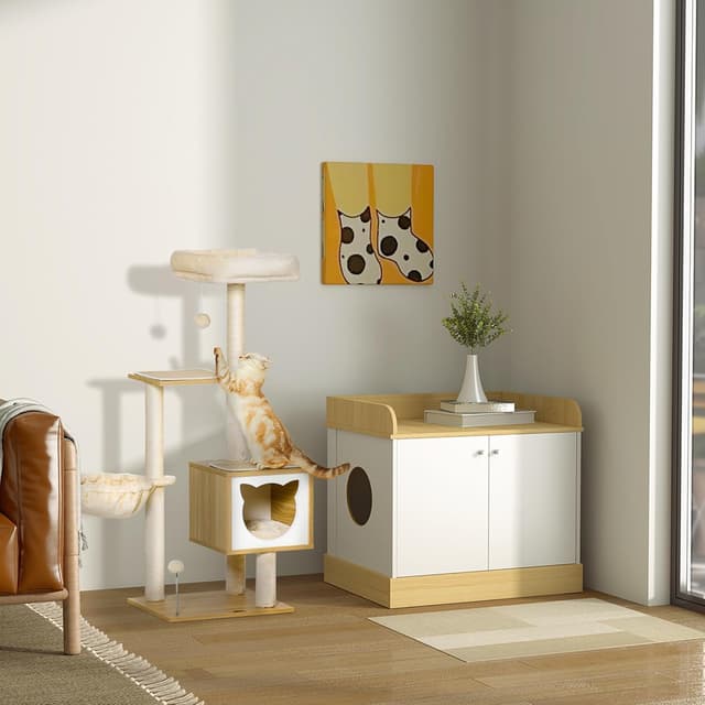 Thumbnail 5 de PawHut Casa para Gatos 2 en 1 Mueble Arenero