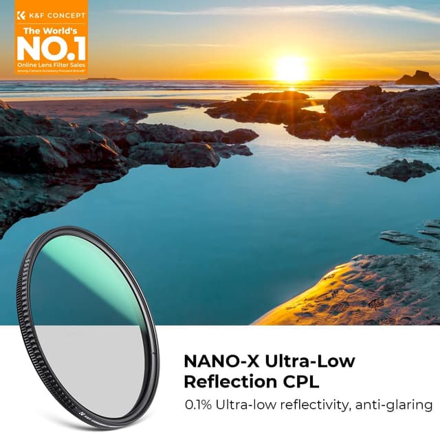 Detalle 2 de K&F CONCEPT 46mm Polarising Filter (CPL) Nano-X Series — Ultra Low Reflection for clearer colour