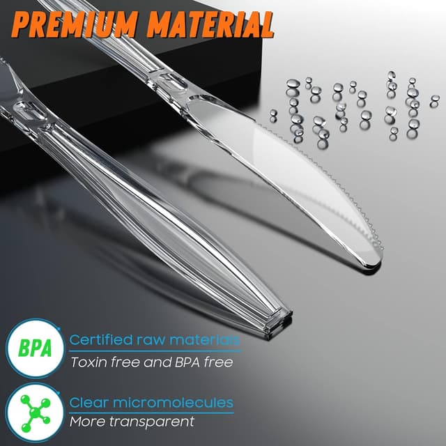 Thumbnail 1 de Dipoo 7.5" Clear Heavy Duty Plastic Knives 84 🍴