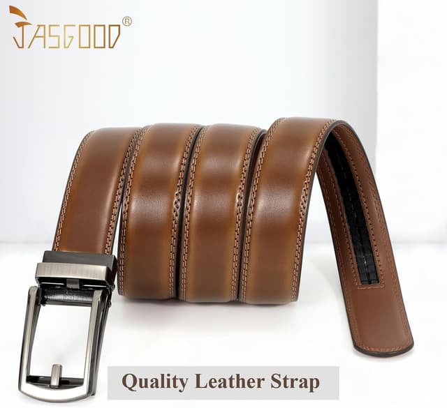 Detalle de JASGOOD Men’s Genuine Leather Ratchet Belt (Cowhide) with Open Buckle, 33/35mm