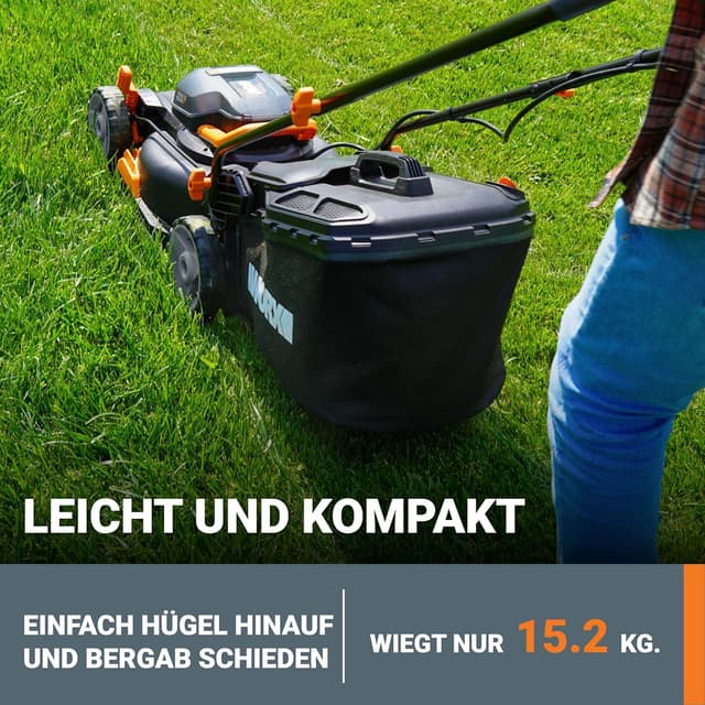 Detalle de WORX Nitro WG734E Profi Akku-Rasenmäher 40V – 40 cm Schnittbreite mit 2x PowerShare PRO Akkus & Dual-Ladegerät