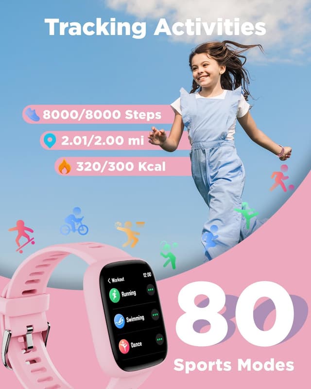 Detalle de BIGGERFIVE Kids Smart Watch (1.8" Fitness Watch) with step counter, heart rate, sleep tracking and puzzle games