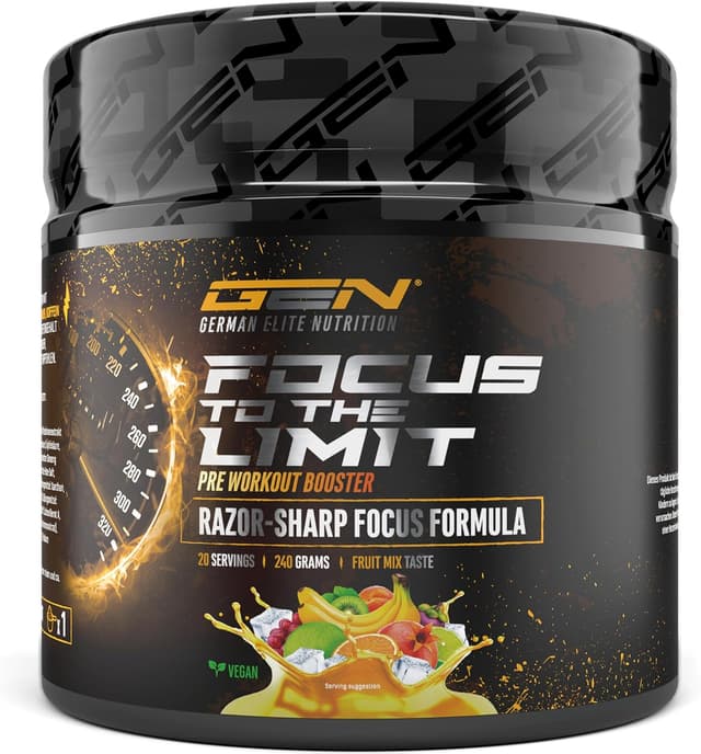 Detalle de Focus to the Limit pre workout hautement dosé au goût mélange de fruits (240 g) avec caféine et vitamines