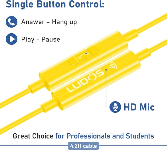 Detalle 2 de Ludos FEROX Wired In-Ear Earphones with Microphone (3.5mm) – Yellow