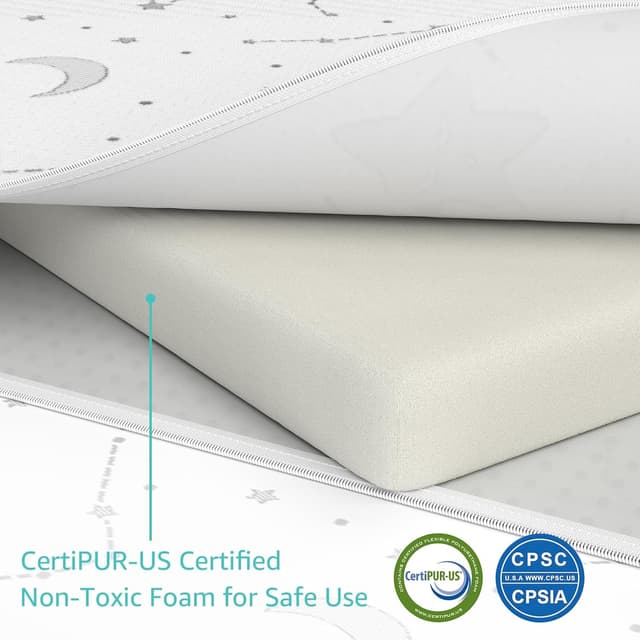 Detalle de YENING Firm Foam Pack and Play Mattress Topper (38"x26"x1") with Washable Cover