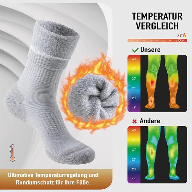 Detalle 2 de Niorasen Merino Wandersocken für Herren & Damen (3 Paar) – Outdoor-Thermosocken mit Merinowolle