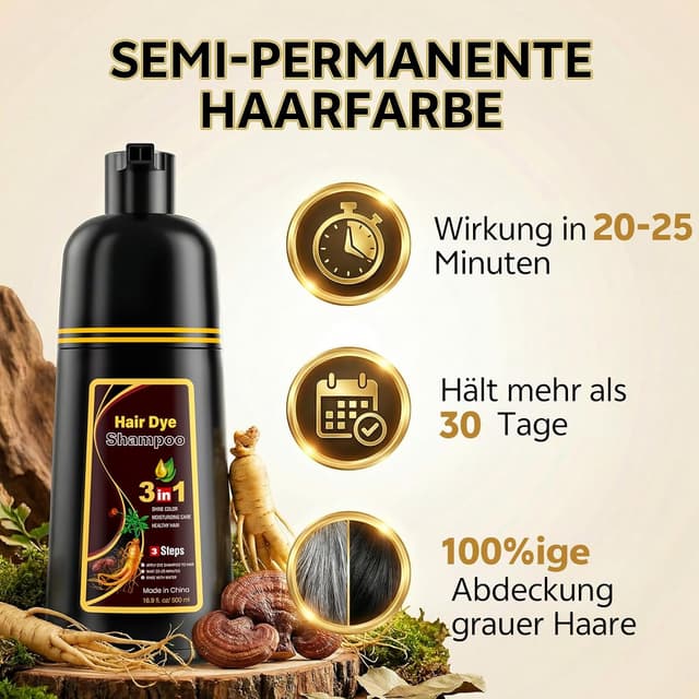 Detalle 2 de JUANCHI Dunkelbraunes Haarfärbeshampoo für graues Haar (500 ml) – ammoniakfreie DIY-Färbung