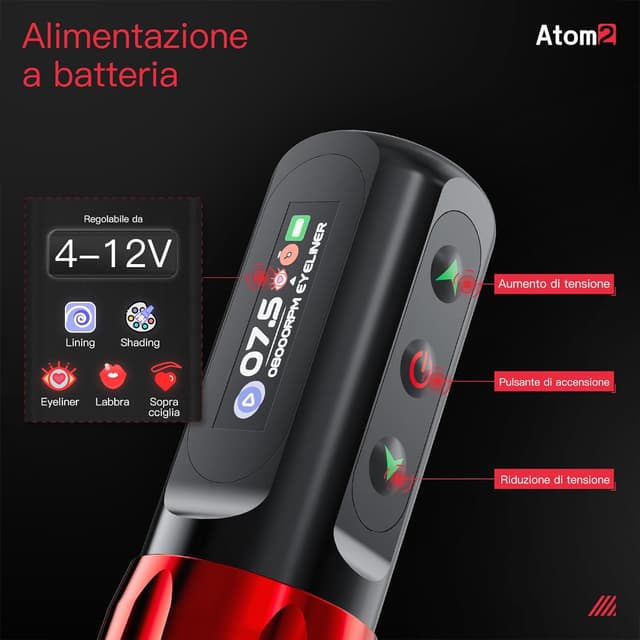 Thumbnail 6 de Dragonhawk Atom2 Wireless Tattoo Machine penna per tatuaggi con display e modalità