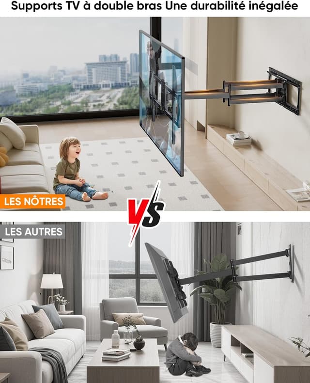 Thumbnail 4 de WHYFONE Support mural TV articulé 1095 mm 100 kg