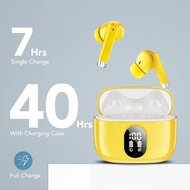 Thumbnail 6 de QXQ Bluetooth Kopfhörer (Sport In-Ear) mit 4 ENC Mikrofonen, 40 Std Laufzeit und LED-Anzeige – Gelb