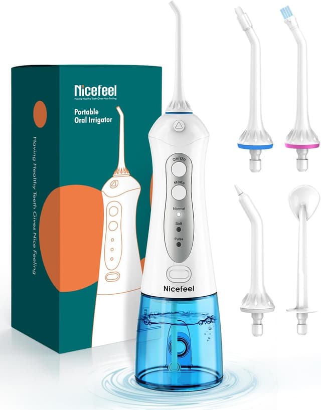 Detalle de Nicefeel Cordless Water Flosser (300ml) with 4 Jet Tips, 3 Modes, USB Rechargeable, IPX7 Waterproof