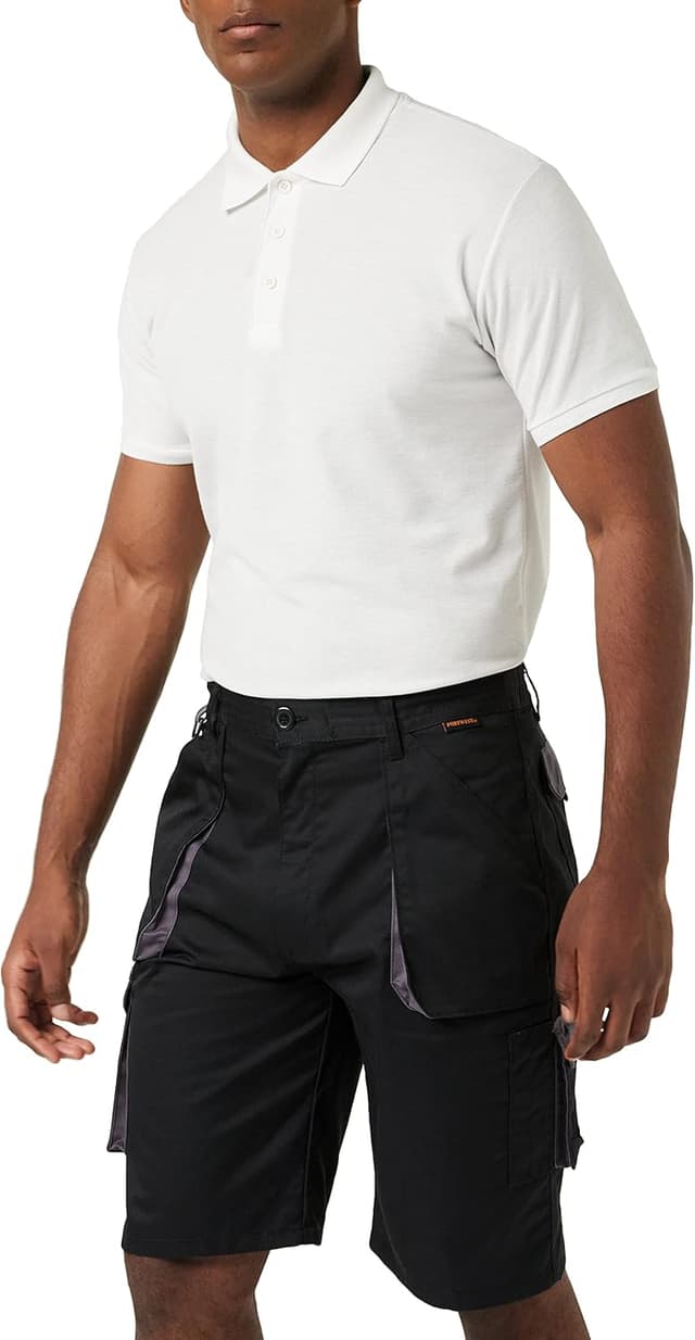 Detalle de Portwest TX14 Texo Contrast Work Shorts with 7 Pockets (Elastic Waist) – Black, Medium