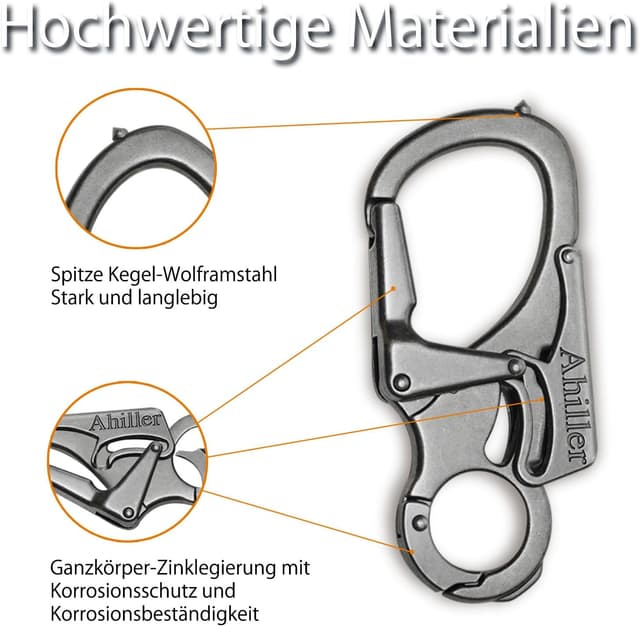 Thumbnail 6 de Ahiller Karabiner-Schlüsselanhänger mit Doppelschloss, Wolframstahl-Spitze – Clip zum Einhängen und Sichern
