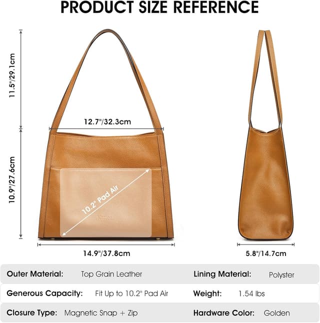Detalle de Kattee Soft Genuine Leather Tote Bag for Women – Hobo Shoulder Purse Handbag for Work, Travel & Shopping