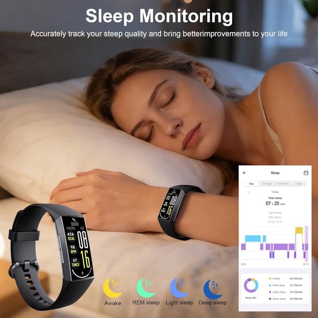 Detalle de Jimhaby Fitness Tracker Smartwatch with 1.13" AMOLED Display, Heart Rate & Sleep Tracking, IP68 (Black)