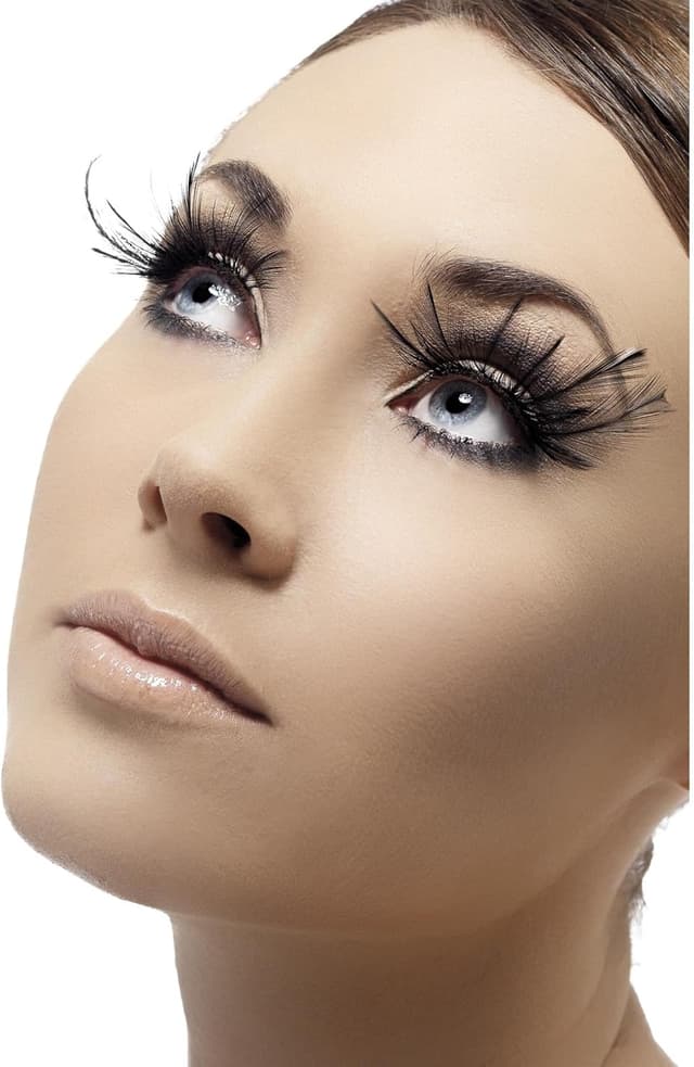 Detalle de Smiffys Cils à plumes noirs Halloween avec colle incluse (taille unique)