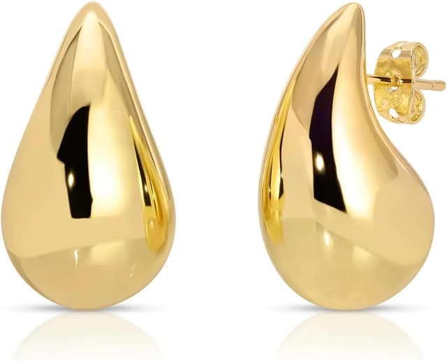 Detalle de Tropfenohrringe für Frauen – dicke Chunky-Loop aus Messing, goldfarben, hypoallergen, kein Edelstein