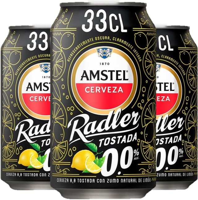 Detalle 2 de Amstel Radler 0,0 Cerveza Tostada Limón Sin Alcohol 🍋 - 24 Latas