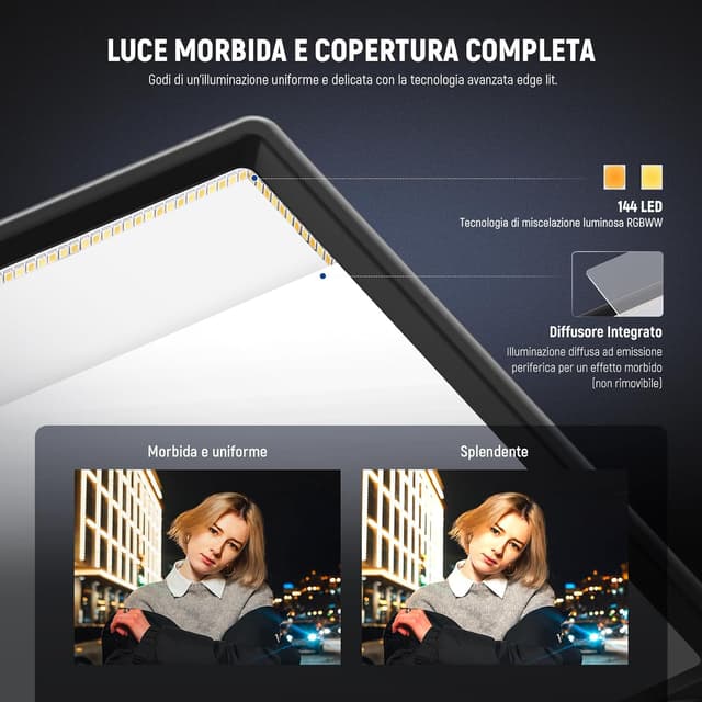 Detalle de NEEWER Pannello Luce Video a 192 LED bicolore 3200K–5600K dimmerabile con batteria al litio 4000mAh