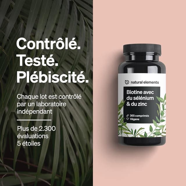 Detalle de Complexe Biotine 365 comprimés avec zinc 10 mg et sélénium 55 µg (1 an d’approvisionnement) — Vegan