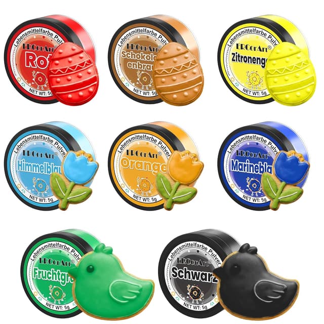 Detalle de ERCorArt Lebensmittelfarbe Pulver – 8 Farben (5 g je Farbe), essbare Puderfarbe für Torten, Fondant, Macarons & mehr