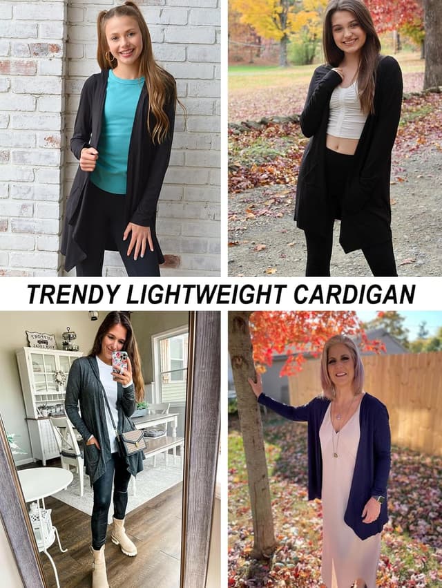 Detalle 2 de Wiwclo Veryoung Cardigan mit kurzen Ärmeln – leichter Sommer-Cardigan mit offenem Schnitt und Taschen