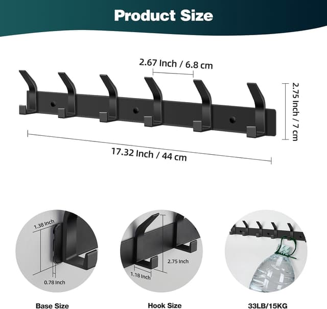 Thumbnail 1 de AUXHCYL Coat Hooks 6-Hook Wall Rack, 2 pack 🪝