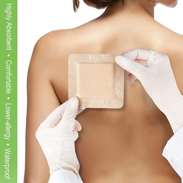 Detalle de NEUHEILS NeuHeils Silicone Adhesive Foam Dressing 4''x4'' (10 Pack) for Bed Sores & Leg Ulcers