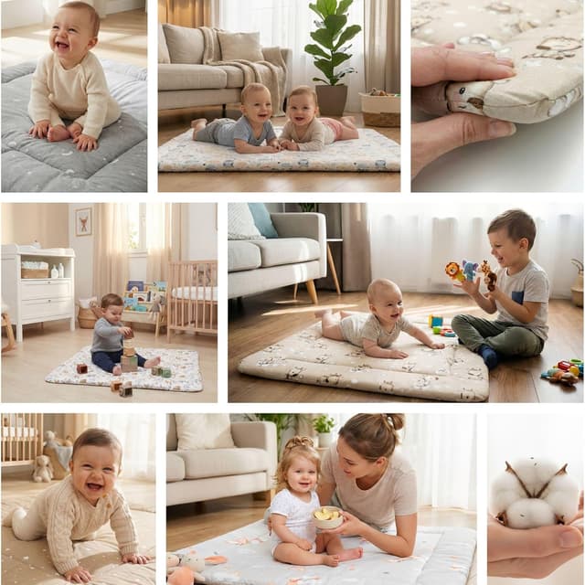 Detalle 2 de Totsy Baby tapis d’éveil 100 cm en coton, pliable et lavable (certificat Oeko-Tex) – motif girafes