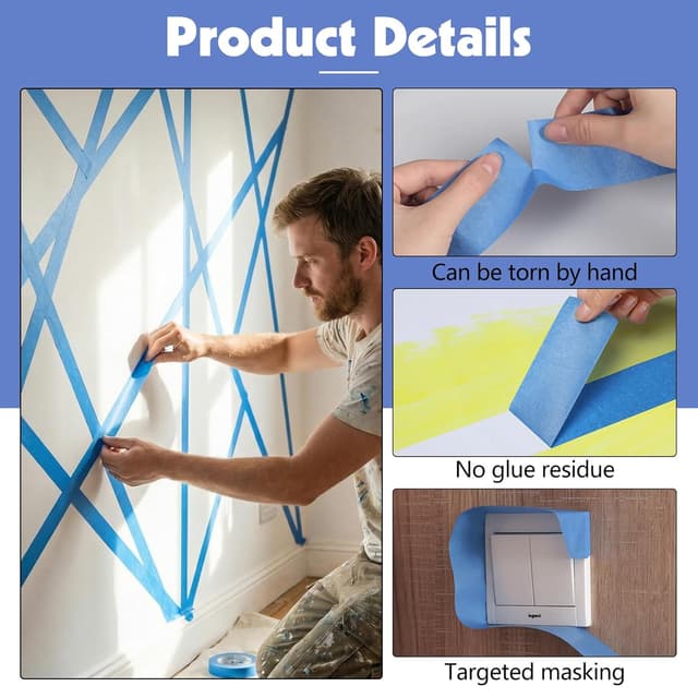Detalle de Fyguard 4 Rolls Blue Painters Tape (24mm x 50m) – crepe paper masking tape with no residue