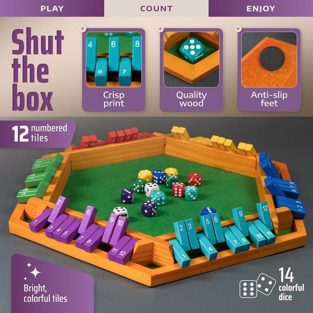 Detalle de Queensell Color Shut the Box Game Wooden Board (16-Inch) for 1–6 Players