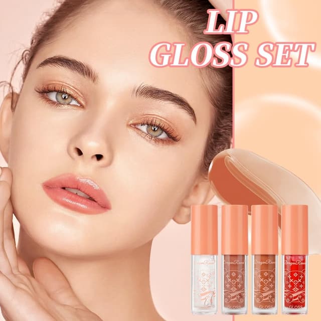 Detalle de Coffret AOOWU 4 soins liquides brillants à lèvres (huiles + gloss) — brillance durable et texture légère