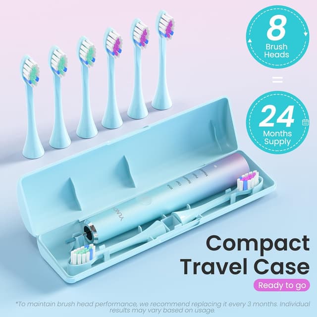 Thumbnail 6 de YUNCHI Y7 Blue USB-C rechargeable sonic toothbrush with 5 modes, 2-minute smart timer, 8 brush heads and travel case