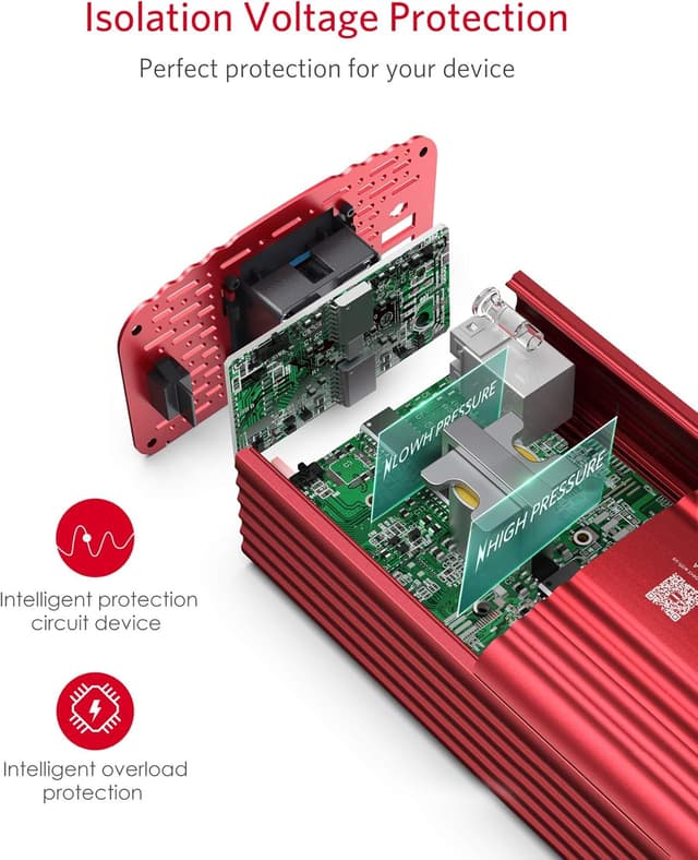 Detalle de BESTEK 500W Pure Sine Wave Power Inverter (DC 12V to AC 230–240V) with 4.2A Dual Smart USB Ports