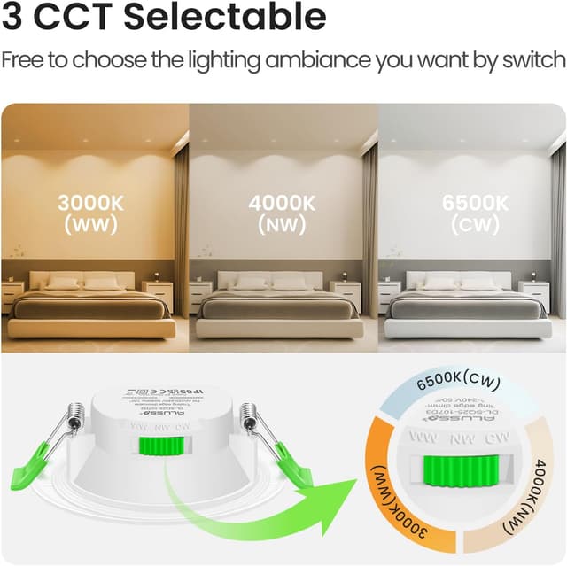 Detalle de ALUSSO LED Einbaustrahler 230V 7W dimmbar, IP65, 68 mm – 12er Set, mit 3 Farbtemperaturen