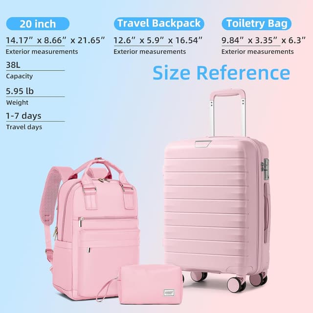 Thumbnail 5 de LARVENDER 3-Piece Hardside Luggage Set 20in