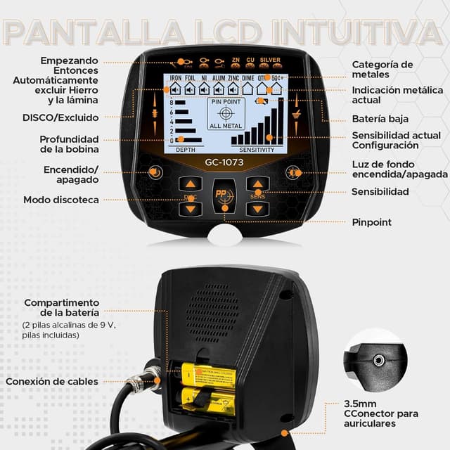 Thumbnail 5 de Hazlewolke Detector de Metales Profesional 33cm 💎 Resistente al Agua