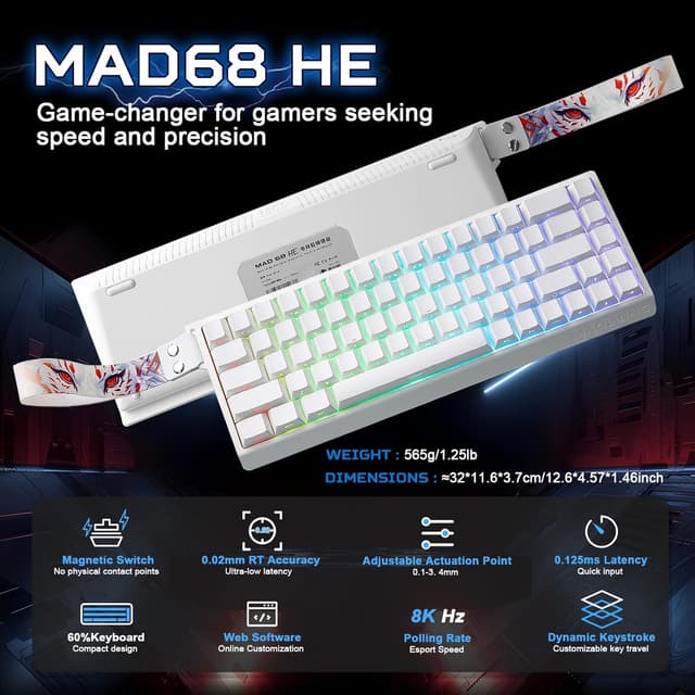 Detalle de YUNZII x MADLIONS MAD68 HE Rapid Trigger wired 60% gaming keyboard (Hall Effect, RGB, hot-swap)