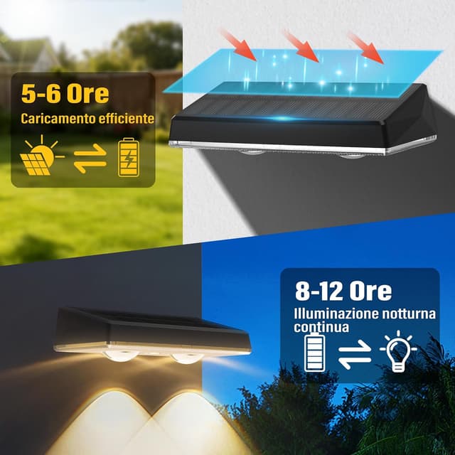 Detalle 2 de Delaiglow applique da esterno solare IP67 (kit da 8 pezzi) bianco, 3 modalità di luce per cortile, giardino e recinzione