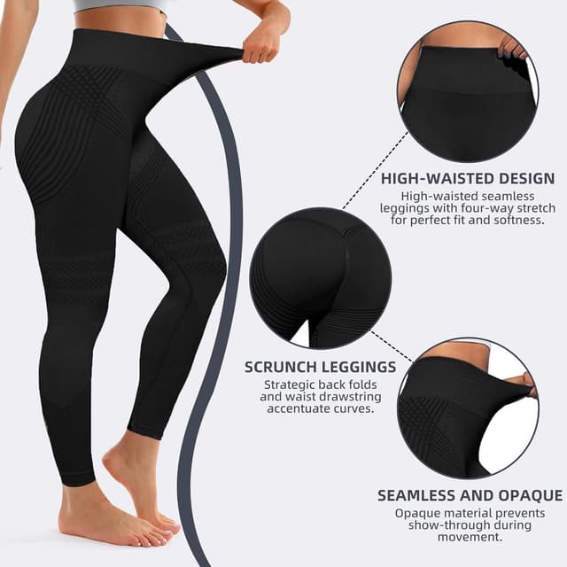 Detalle de Anti Cellulite Leggings Damen – langes Kompressions-Workout-Model mit Po-Push-up & blickdichtem High-Waist-Bund