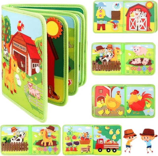 Detalle de Kyteazr Busy Board Montessori Spielzeug ab 1 Jahr – 25-in-1 Quiet Book Bauernhof für unterwegs